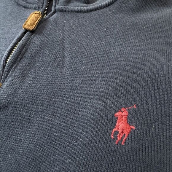 Polo Ralph Lauren Sweater Jacket Adult XL Navy Blue Knit 1/4 Zip Pony Logo - Picture 3 of 7